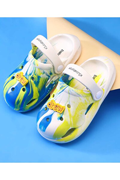 Babyoye Babyoye Clogs with Back Strap Closure & Drew Applique - White & Blue