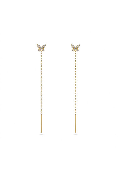 delis Cercei Lungi Atârnători cu Fluture din Argint 925, cu Zirconiu, Placați...