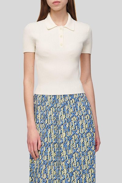 HUGO Women's Short Sleeve Polo Neck Sweater White