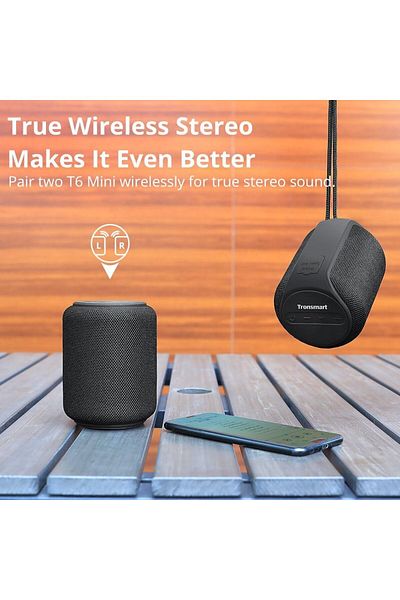 Tronsmart T6 Mini Upgraded 15w Portable Bluetooth Speaker, 24 Hours Playback, Ipx6 Waterproof Black