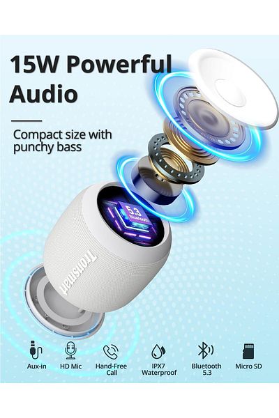 Tronsmart T7 Mini Compact Portable Bluetooth Speaker With Lights, Stereo Sound, Bluetooth 5.3- Grey