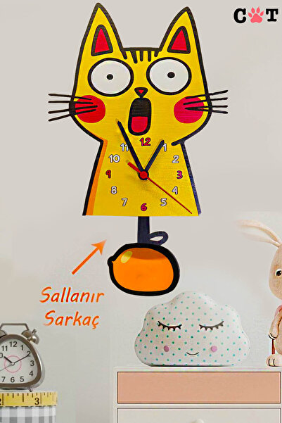 RETROGO Şaşkın Sevimli Kedi Hareketli Duvar Saati