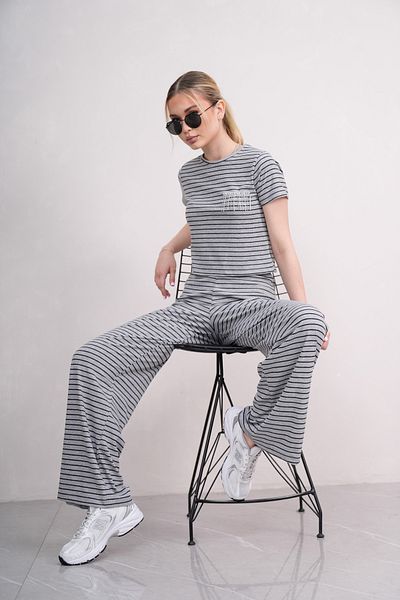 PONÇİK Striped Croplu Tracksuit with Cycling Collar 25114