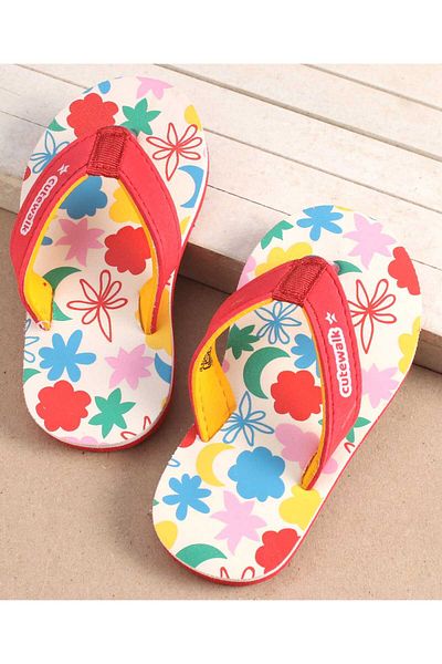 Cute Walk by Babyhug Cute Walk by Babyhug Slip On Flip Flops with Floral Print - Red