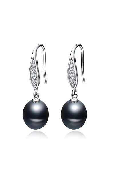 delis 925 Silver Earrings, Jw1127, Black Pearl Model, Rhodium Plated