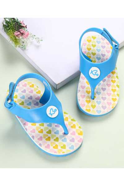 Babyoye Babyoye Flip Flops with Velcro Closure Heart Print - Blue