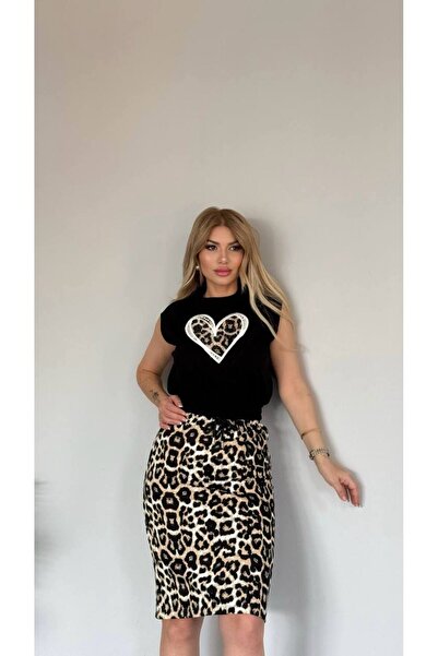 Bella Belluci بدلة تنورة الفهد ذات الخصر العلوي المرن للموسم الجديد مع تفاصيل...