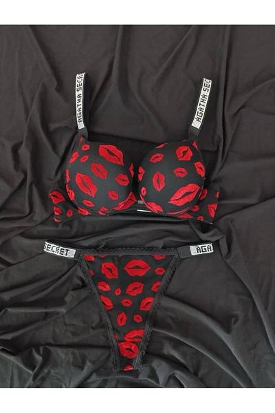 Oyga Women's Stone Filled Patterned Bottom Top Double Underwear Set