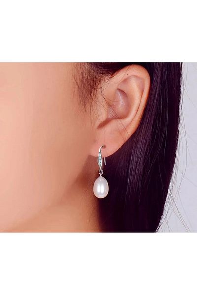delis Cercei Argint 925, Jw1126, Model Cu Perla Alba, Placati Cu Rodiu