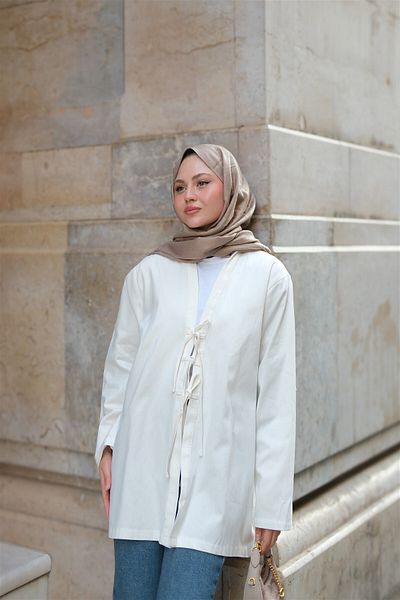 LOCCO Γυναικείο Μπροστινό Δεμένο Oversize Kimono Ecru