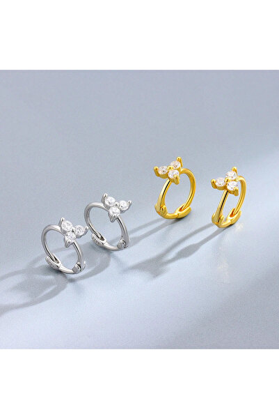 delis Σκουλαρίκια κρίκοι με λουλούδια από ασήμι 925, επιπλατινωμένα με ρόδιο, σε στυλ λουλουδιών