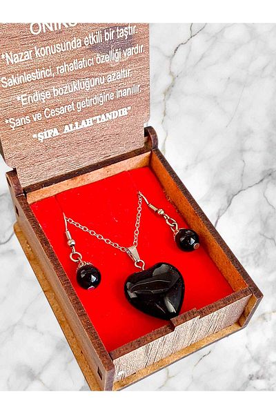 anonim Natural Stone Necklace and Earring Set - Special Wooden Box |   Healing Stone Jewelry |   Vexa Accessory
