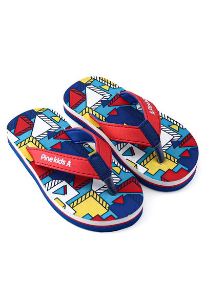 Pine kids Pine Kids Slip On Flip Flops with Abstract Print - Red Blue & Yellow