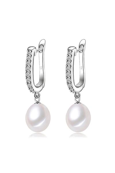 delis Cercei Argint 925, Jw1110, Model Elegant Cu Perla Alba, Placati Cu Rodiu