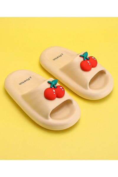 Pine kids حذاء سهل الارتداء مع تطريز الكرز - كريمي