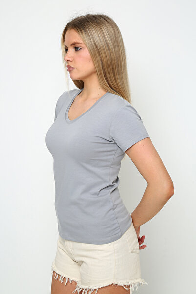 Oasis Super Quality V-Neck Close-Fitting Slim Fit Black Short Sleeve Lycra Cotton Women's T-Shirt