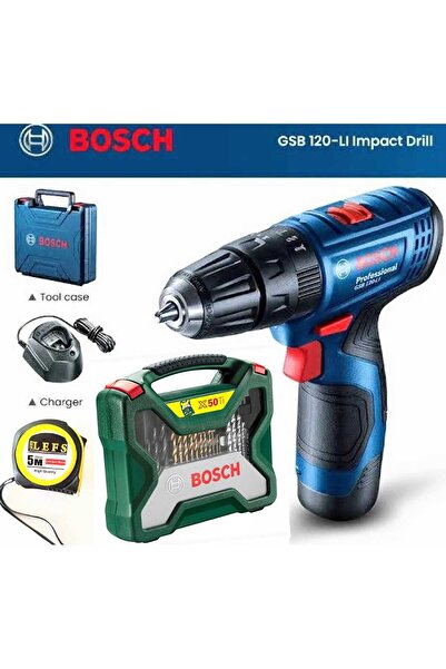 Bosch Gsb 120 Li Darbeli Matkap Vidalama (TEK AKÜ) ,Bosch 50 Parça X-line Tit...