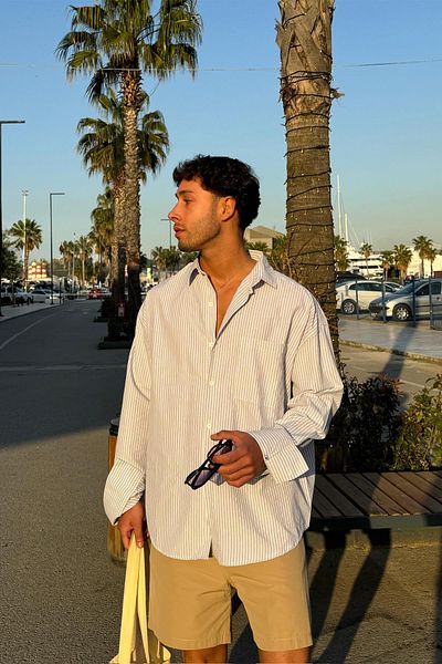 Flaw Wear Striped Beige Oversize Shirt