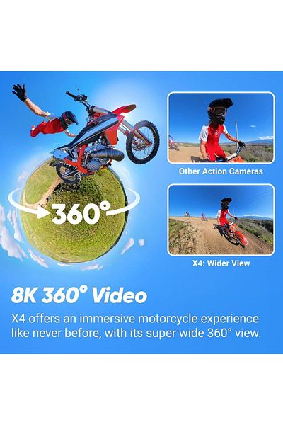 Insta360 X4 Motorcycle Bundle- 8K Waterproof 360 Action Camera, 4K Wide-Angle Video, 135 Min Battery