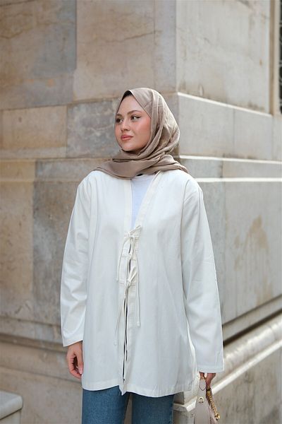 LOCCO Γυναικείο Μπροστινό Δεμένο Oversize Kimono Ecru