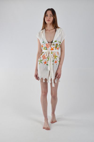 CASPARA Sea Horse Patterned Vest with Doors - Cotton Orange Viscose and Beach Clothing Beachwear