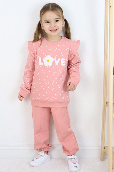Breeze 4-8 Years Old Girl's Tracksuit Set - Embossed Text Printed Floral, Dried Rose