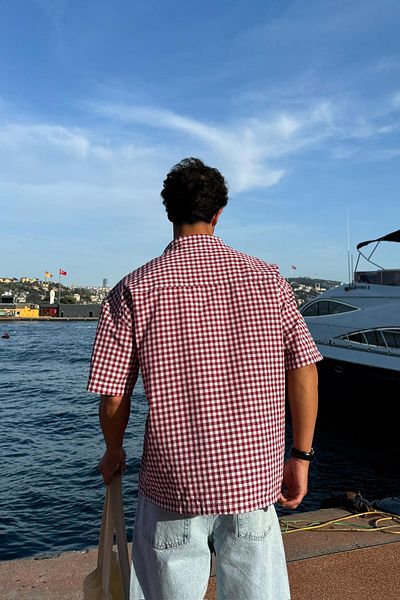 Flaw Wear Plaid Oversize Red Short Sleeve Shirt