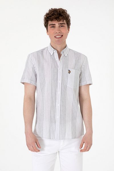 U.S. Polo Assn. Ανδρικό ανοιχτό γκρι κοντομάνικο πουκάμισο 50299919 -VR001