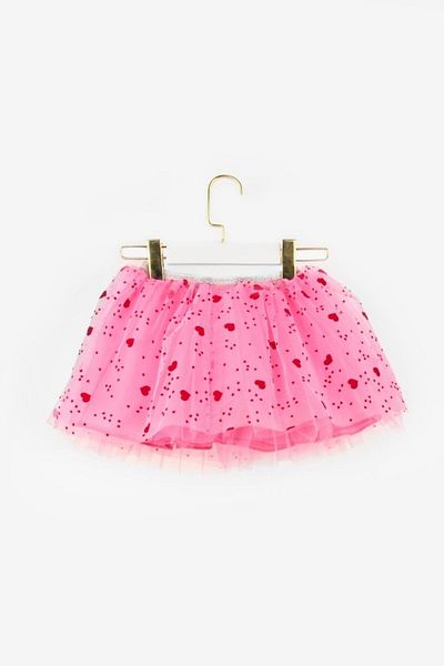 Le Mabelle Pink Heart Printed Girl's Tulle Skirt - Pauline