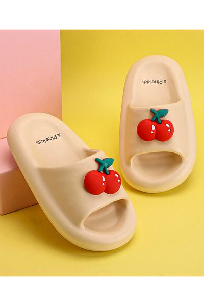 Pine kids حذاء سهل الارتداء مع تطريز الكرز - كريمي