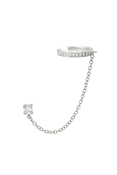 delis Cercel Ear Cuff cu Lanț și Stud din Argint 925, Placat cu Rodiu, Stil M...