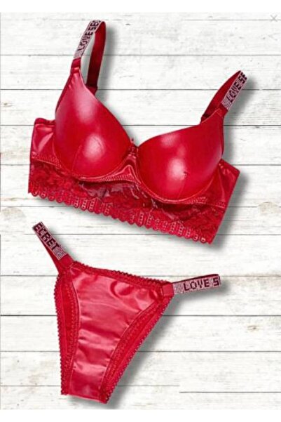 Ladytime طقم حمالة صدر مبطنة بتفاصيل جلدية مرصعة - 220