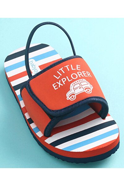 Babyoye Babyoye Car Print Flip Flops with Back Strap & Velcro Closure - Red