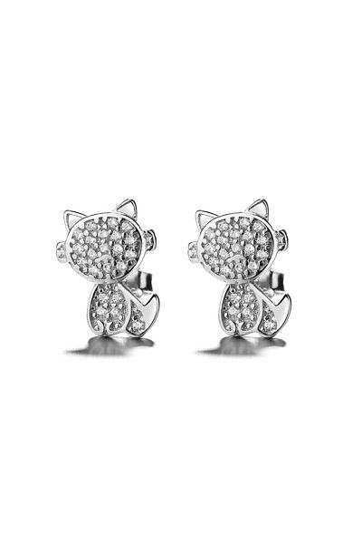 delis 925 Silver Earrings, Jw754, Cat Pattern, Rhodium Plated