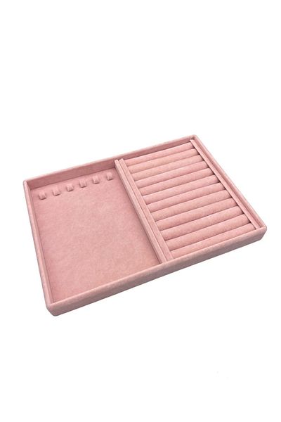 MeGass Dekor Domestic Production Venice Model Suede Fabric Pink 34/24 cm Nail-Sausage Jewelry Stand Inside Drawer