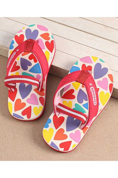 Cute Walk by Babyhug Cute Walk by Babyhug Heart Printed Flip Flops with Back Strap - Multicolor