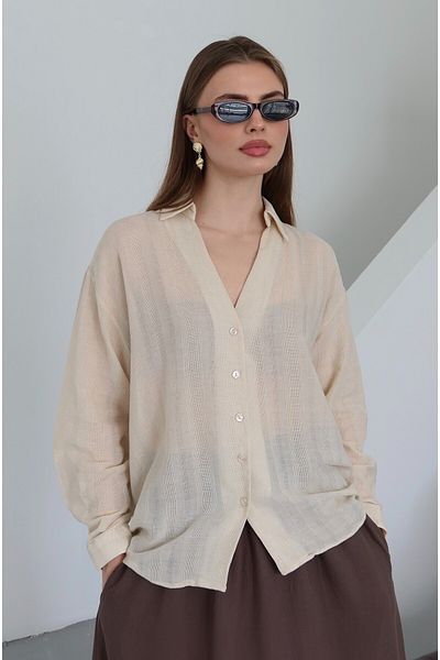 Laluvia Πέτρινο διάφανο πουκάμισο Oversize - 4957