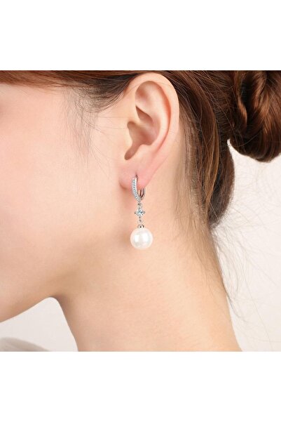 delis Elegant Pearl Earrings in 925 Silver, Rhodium Plated, Modern Style
