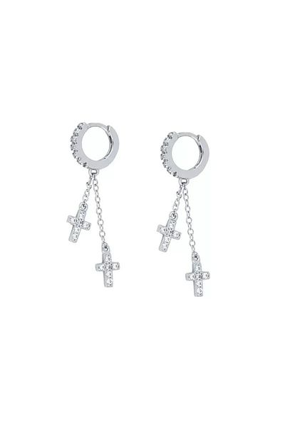 delis Cercei Lungi Argint 925, Jw1067, Model Cruce, Placati Cu Rodiu