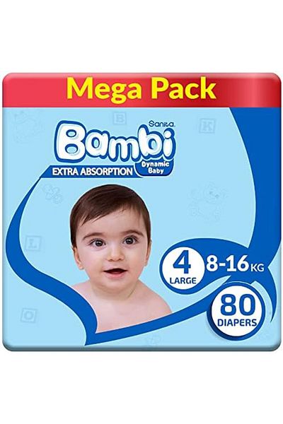 Sanita Bambi Sanita Bambi Baby Diapers, Size 4, 8-16 kg, Skin-Friendly with Hypoallergenic Inner Layer, 80 Count