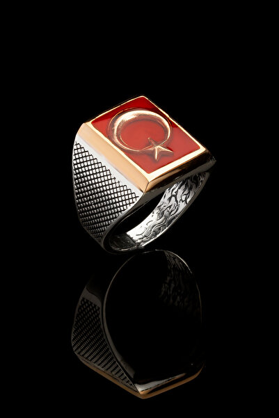 OTTOTESBİH Teşkilat Yüzüğü Ayyıldız Erkek Yüzük 925 Ayar Gümüş Yüzük