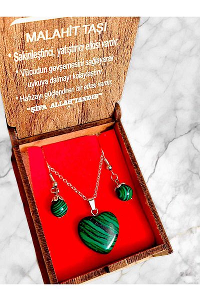 anonim Natural Stone Necklace and Earring Set - Special Wooden Box |   Healing Stone Jewelry |   Vexa Accessory