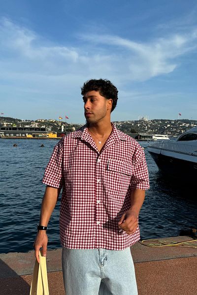 Flaw Wear Plaid Oversize Red Short Sleeve Shirt