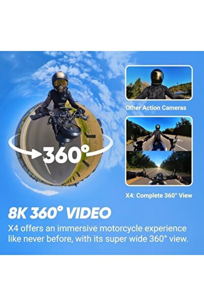 Insta360 X4 Motorcycle Handlebar Bundle - Waterproof 8K 360 Action Camera, 4K Wide-Angle Video, Invi