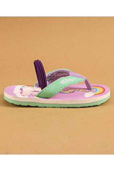 Cute Walk by Babyhug Cute Walk by Babyhug Unicorn & Rainbow Printed Flip Flops Back Strap Closure-Light Purple & Green