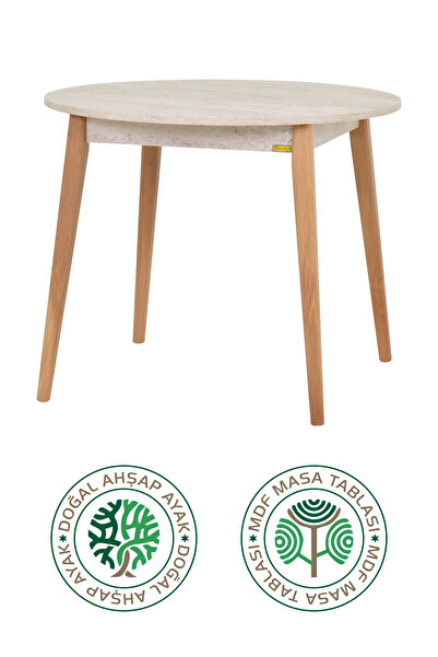 VİLİNZE Avanos Yuvarlak Sabit Mdf Traverten Mutfak Masası - Q90 Cm