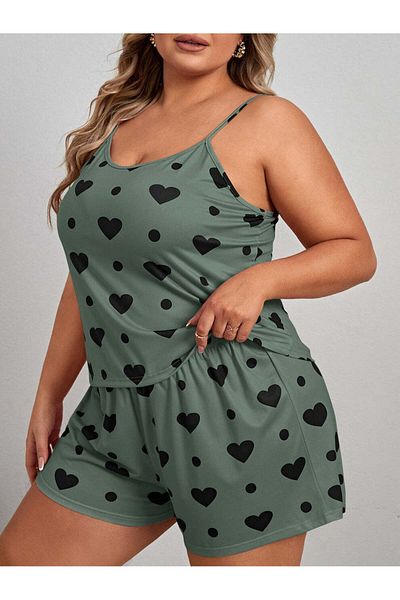 RoseOfNuit Combed Cotton & Stretchy Strappy Top and Shorts Nightgown Set (Big Size)