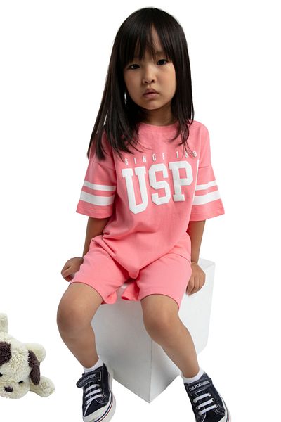 U.S. Polo Assn. U.S. Polo Girl's Crew Neck Short Sleeve Two Piece Set with Bermuda Shorts Vr.Us..D20.Kç91.Y.31
