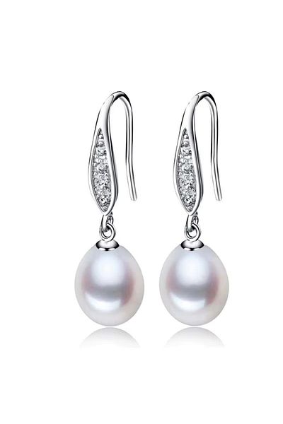 delis Cercei Argint 925, Jw1126, Model Cu Perla Alba, Placati Cu Rodiu