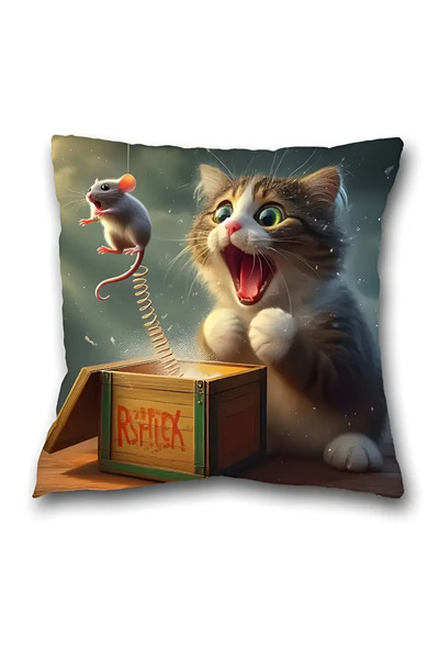 POLYBOTUM 1 adet Fantastik Kedi & Fare Peluş Yastık Kılıfı 44.96cm x 44.96cm ...
